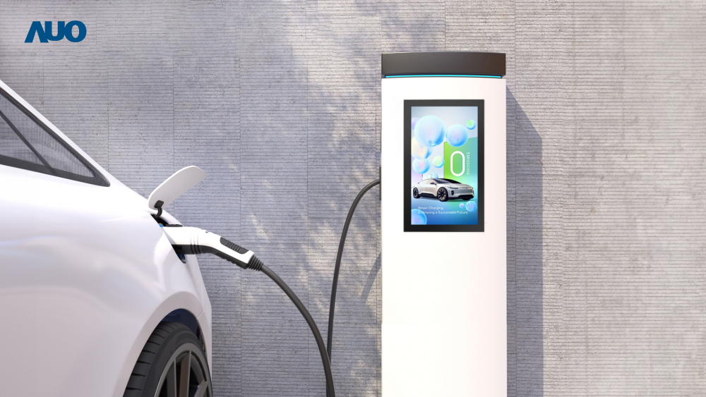 友達〝EVSE車用充電樁解決方案〞專為電動汽車充電樁設計，具有高亮度、克服戶外艱難環境的耐溫、耐紫外線等特性，並搭載散熱性及擴充性強的高效能工業電腦，可實現人機互動訴求，如資訊顯示、支付等應用